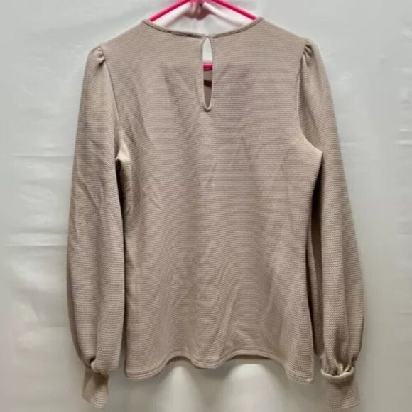 Express Ladies Waffle Knit Blouse Tan Medium Long Sleeve Office Wear Career Top - Picture 7 of 10